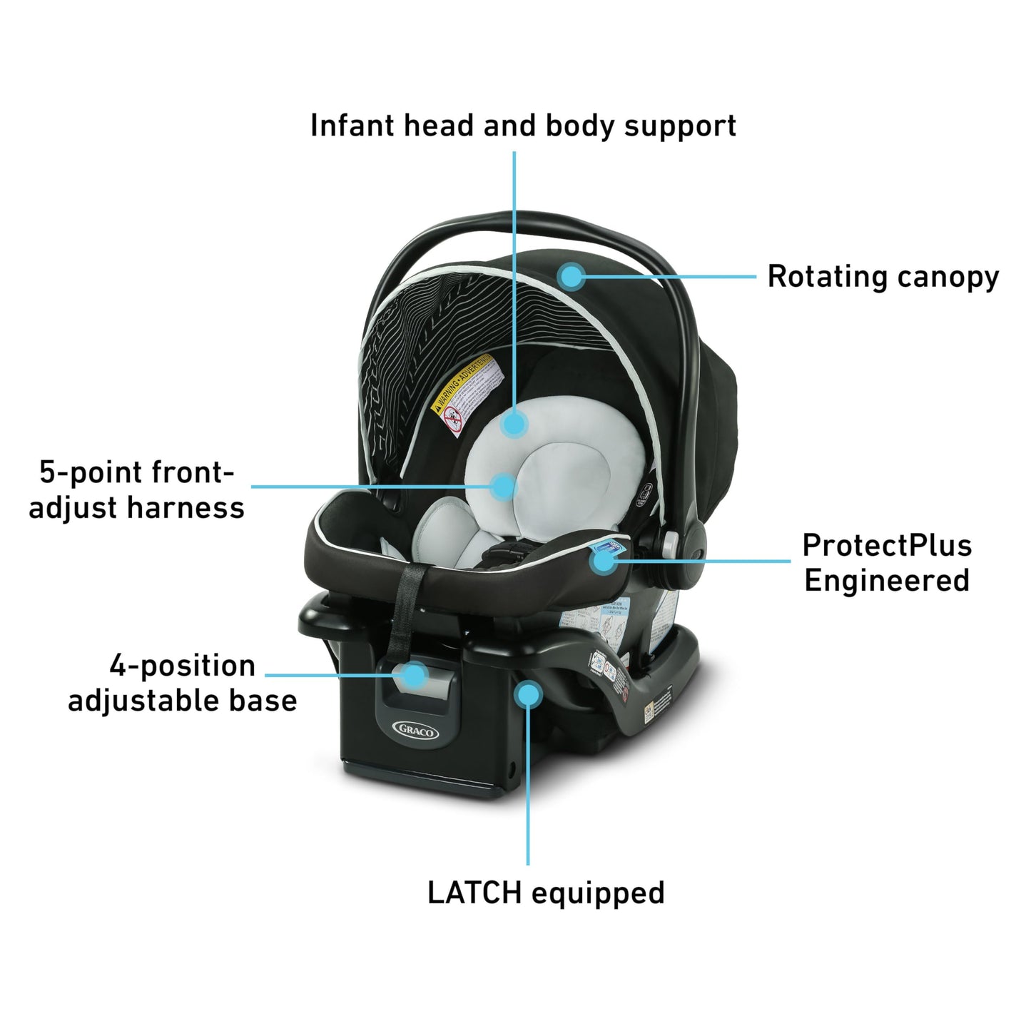 Graco SnugRide Lite LX Infant Car Seat, Lightweight Rear-Facing Seat for Babies 4–30 lb, 4-Position Adjustable Base, LATCH Installation & ProtectPlus Engineered, Studio