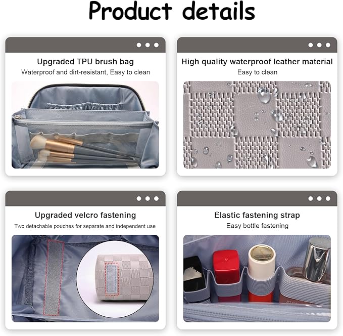 BOYATU Travel Makeup Bag Organizer Cosmetic Bag: 3 Pcs Set Make up Bags for Women with Handle - Waterproof Vegan Leather Toiletry Bags Travel Essentials Pouch with Compartments (03-A-Gray)