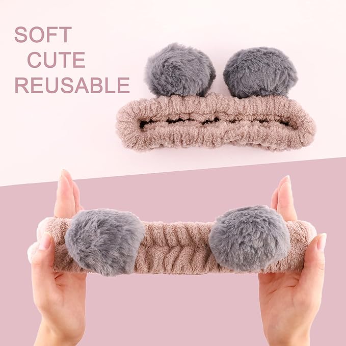 Panda and Bear Headbands for Women Washing Face, Makeup, Girls and Baby Cute Elastic Facial Hair Bands, Beauty Products Spa Shower Headwrap Costume Hair Accessories