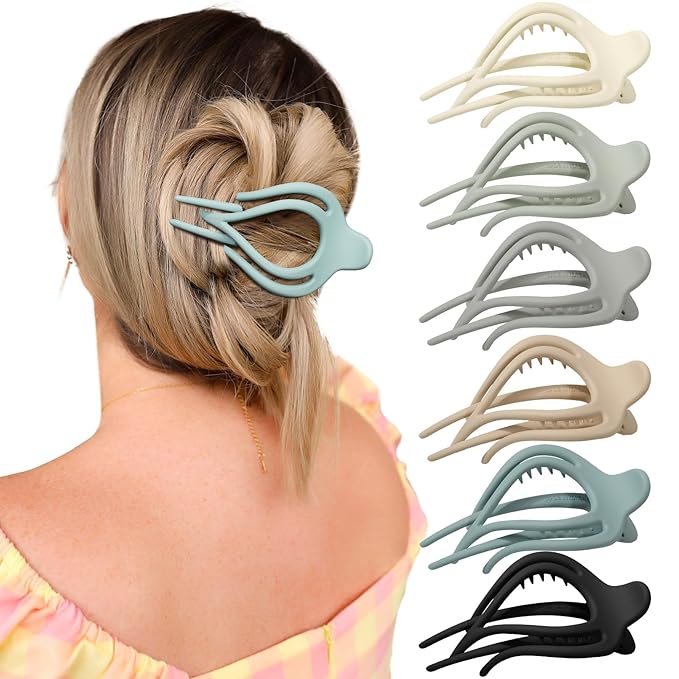 French Concord Flat Hair Clips for Women Girls - 6PCS Matte Curved No Slip Hair Claws for Volume and Strong Hold (Medium, 4"")