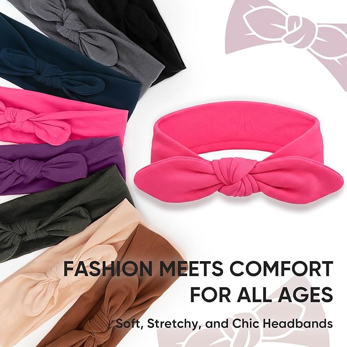 DRESHOW 8 Pack Headbands for Women Bow Knotted Hair Band Facial Cloth Rabbit Ears Running Sport Elastic Hair Wrap