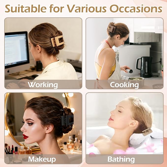 French Flat Hair Clips for Women 6pcs Hair Claw Clips for Thick or Thin Hair Matte Claw Clips for Girls Barrettes Non-Slip Strong Hold Hair Accessories for Women (Brown)