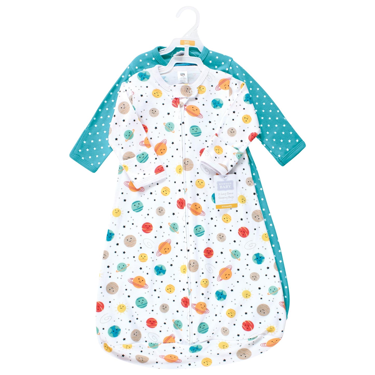 Hudson Baby Unisex Baby Cotton Long-Sleeve Wearable Sleeping Bag, Sack, Blanket, Happy Planets, 3-9 Months