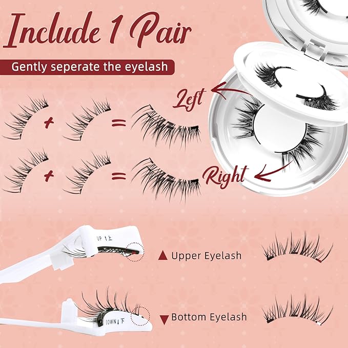 Higu clace Magnetic Eyelashes with Applicator 2 Pairs Magnetic Lashes Natural Look Wispy Magnet Lashes Easy to Wear and RemoveÃ¯Â¼ÂDJCX-A+B02)