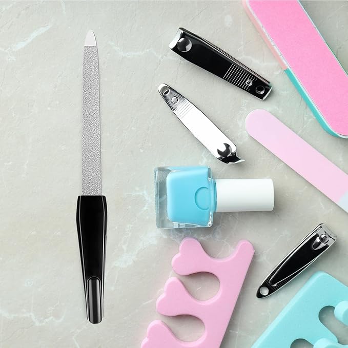 Metal Nail Files Made of Stainless Steel with Sharp Pointed Tip Non Slip Handle, Double Sided Sapphire Grit for Natural Nails Fingernails Toenail limas de uÃÂ±as metÃÂ¡licas Color Black (6 Pcs)