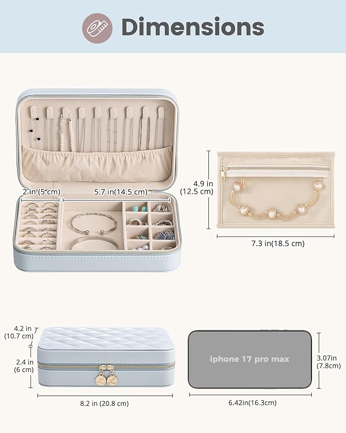 Lolalet Travel Jewelry Case for Women Girls, Travel Jewelry Organizer with Clear Storage Bag Small Portable Jewelry Box for Necklace Bracelet Earring Ring Birthday Bridesmaid Gifts -Large/Blue