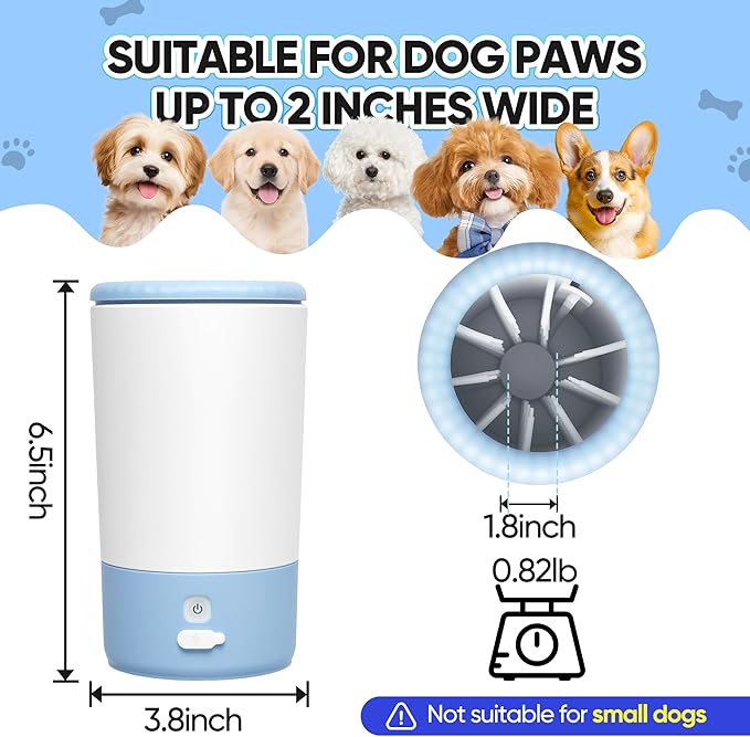 PETCHO Electric Dog Paw Cleaner Cup – Automatic 360° Pet Paw Washer, Rechargeable & Quiet Paw Cleaning Device with Soft Silicone Bristles, Portable Pet Foot Washer for Medium Large Dogs (Blue)