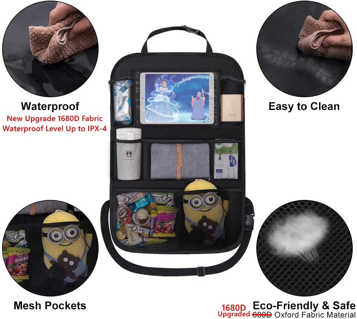 ONE PIX Backseat Car Organizer Mats Back Seat Organizers and Storage Bag with Touch Screen Tablet Holder for Kids Toddlers Seats, Travel Accessories, Road Trip Essentials (2PCS)