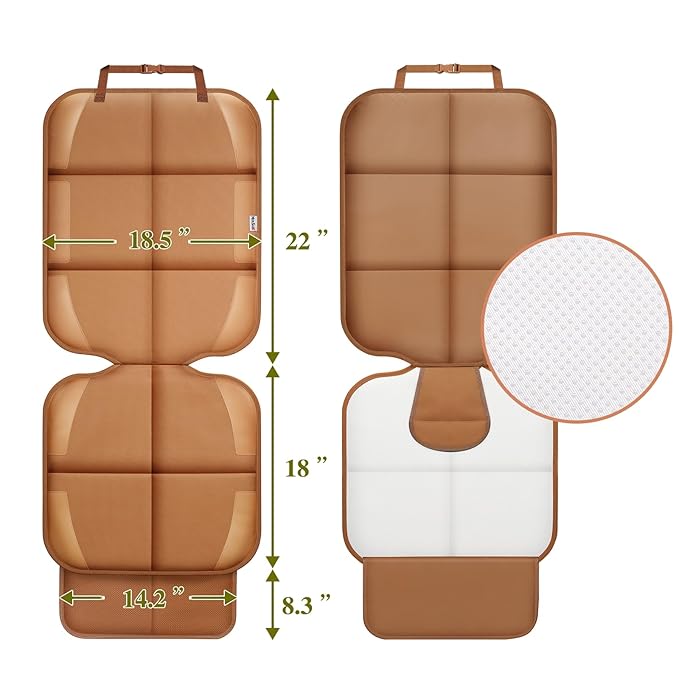 Meolsaek Car Seat Protector for Child Car Seat, Durable 600D Fabric Waterproof Car Seat Cover with Thick Pad Non-Slip Backing，No Imprints (Tan-2 pcs)