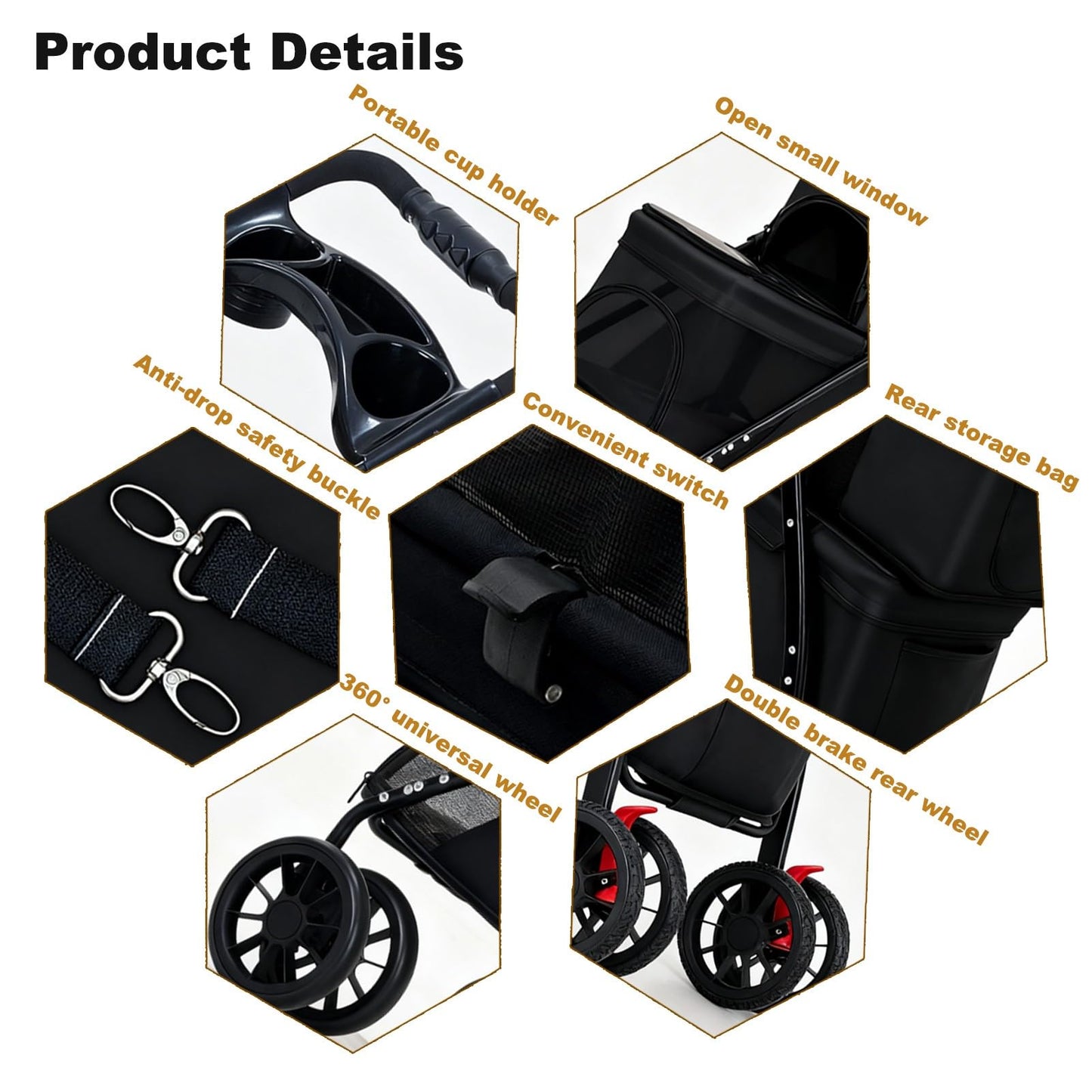 Double Dog Stroller for Medium Small Dogs and Cats Load-Bearing Up to 50lbs, Durable 360° Universal Wheels Lightweight One Hand Foldale Kittens Puppies Travel Stroller Cart(Double)