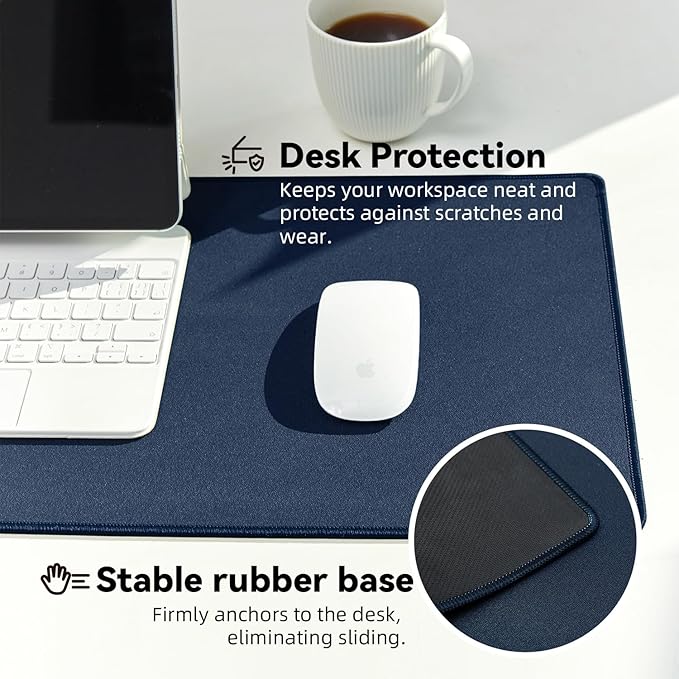 Waterproof Large Gaming Mouse Pad with Durable Stitched Edges, Non-Slip Rubber Base, Grainy Jacquard Mouse Mat Desk Pad for Home Office Gaming, 35.4''x15.7''x0.12'', Matte Navy Blue