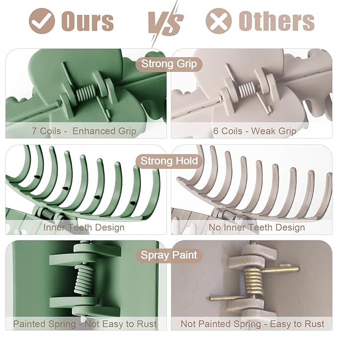 TOCESS Hair Claw Clips for Women - Large 8PK Neutral Matte Jumbo Square Hair Clips for Thick, Thin, Long, Short, Curly Hair Girls, Big Jaw Clip Set for Daily Use (Forest Green)