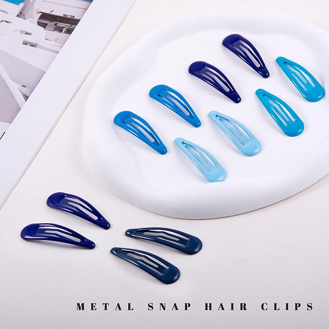 20 PCS Metal Snap Hair Clips Water Drop No Slip Barrettes for Women Bright Small Hair Clips For Thick And Thin Fine Hair,Multiple Blue,1.97 x 0.5 In.