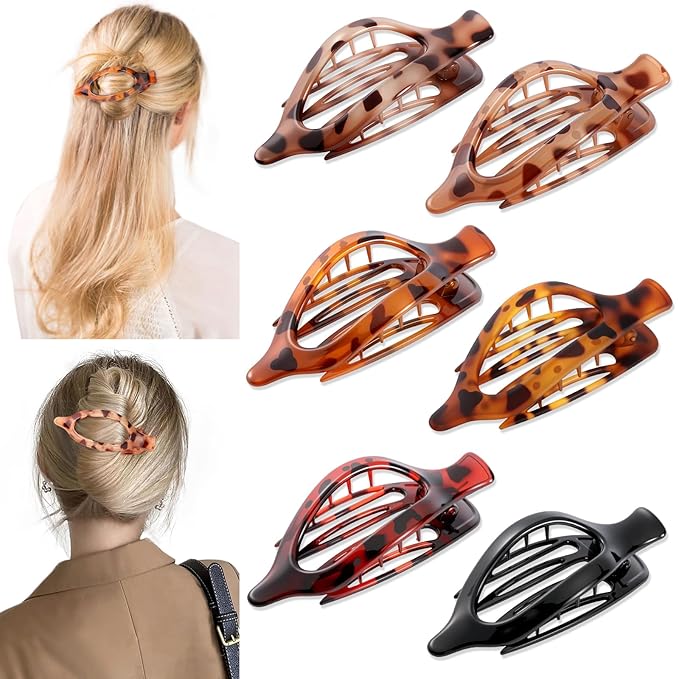6 Packs Flat Claw Clips for Women, French Tortoise Shell Flat Hair Clip, Matte Hair Claws Clip for Thin Thick Hair, Lay Down Claws Clips, Durable Strong Hold Hair Clip, Valentine's Day Gifts