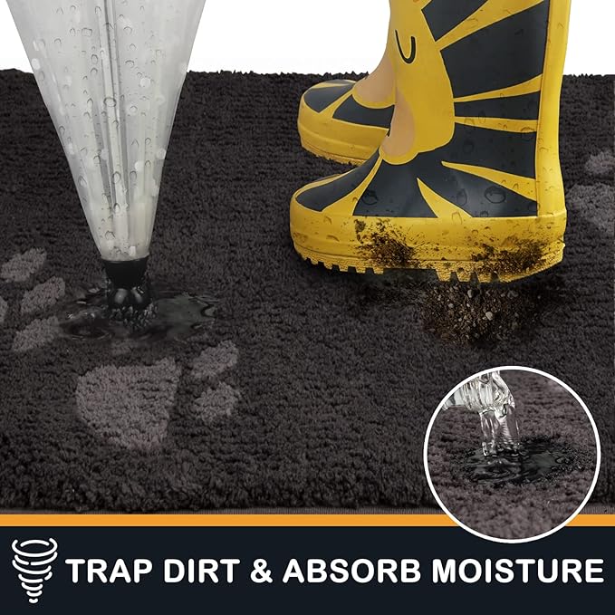PURRUGS Dirt Trapping Door Mat 34" x 59", Non-Skid/Slip Machine Washable Microfiber Entrance Rug, Shoes Scraper, Dog Doormat, Super Absorbent Floor Mat for Muddy Wet Shoes and Paws, Charcoal