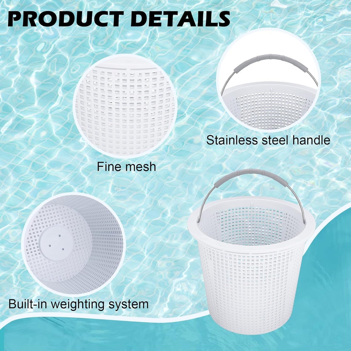 ZTTM 8 Inch Pool Skimmer Basket Compatible with Pentair 85014500 and S200/B200 Pool Skimmer Basket, Built-in Weight, Stainless Steel Handle with Rubber Grip