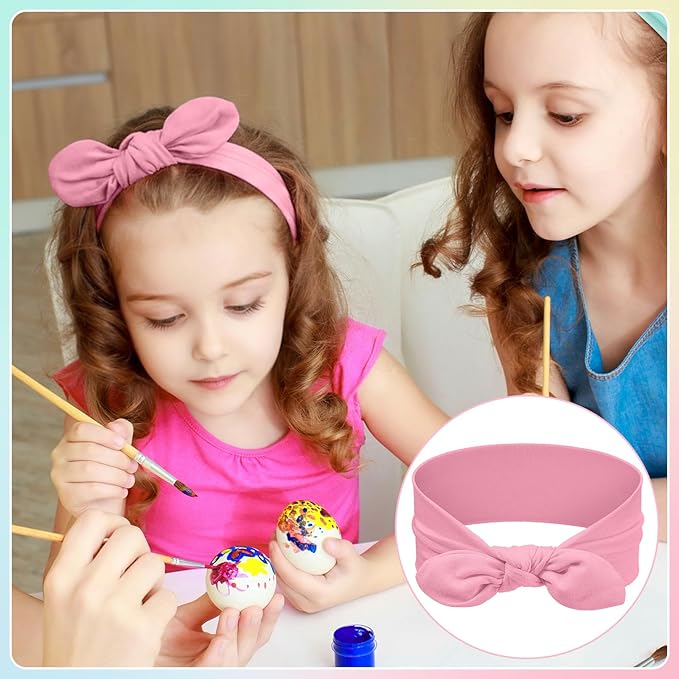 Giegxin 12 Pack Polyester Cloth Headbands for Girls Removable Colorful Rabbit Ear Bow Hairbands Hair Accessories (Pastel)