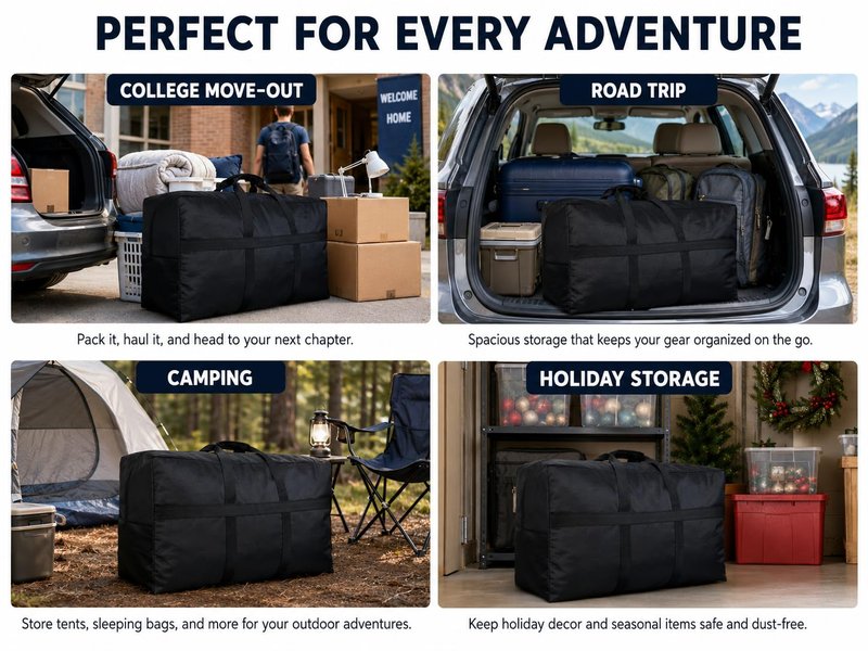 HaoHakka Extra Large Duffle Bag for Travel, Big XL Oversized Foldable Duffel Storage Bags with Reinforced Handles & Lockable Zipper - Black, 100L