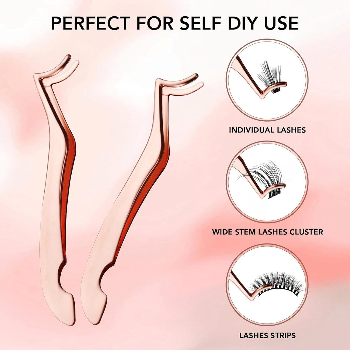 GOLLEE Eyelash Applicator Tool DIY Cluster Lash Tweezers Curved Eyelash Tweezers for Easy Lash Application and Removal, DIY Lash Applicator Tweezer Eyelash Clamper For Strip Lashes Clusters Lash