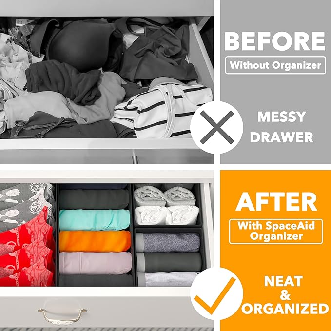SpaceAid Drawer Organizer Clothes, 24 Pack Dresser Organizer Bins for Nursery, Closet Organization and Storage Dividers for Clothing, Baby Clothes, Underwears, Socks (Black)