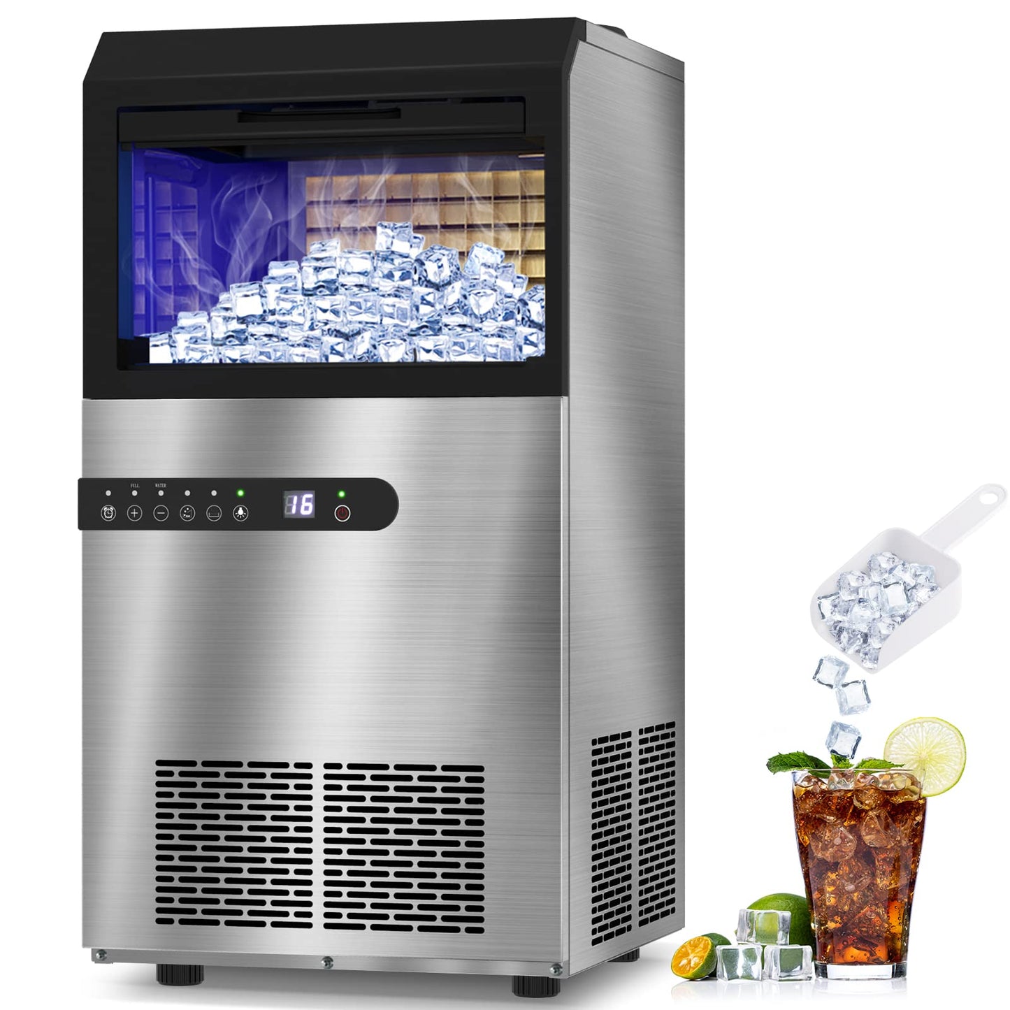 Ice Maker Machine Countertop, Portable Ice Maker with 26lbs/24Hrs, 9 Cubes Ready in 7 Minutes, Self Cleaning, Transparent Window, LifePlus Ice Cube Maker for Home Kitchen Office Bar