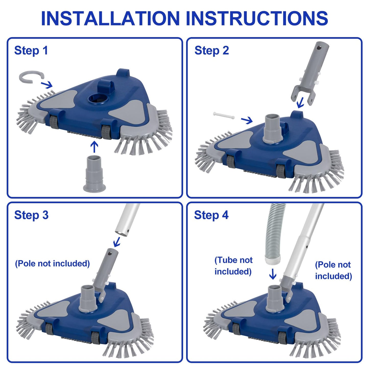 POOLAZA Pool Vacuum Head, Weighted Pool Vacuum Head with 1-1/4'',1-1/2'' Swivel Hose Connection, Bottom & Side Brushes, Pool Vacuum Heads for Inground Pools, Above Ground Pools & Vinyl Lined Pools