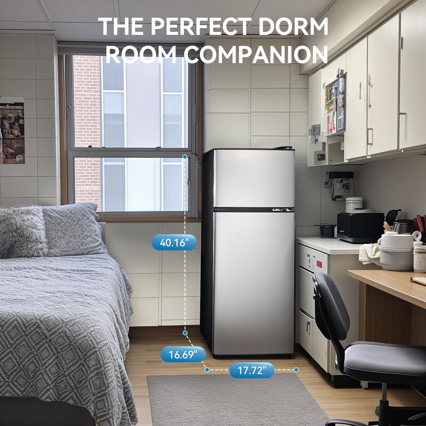 Anypro 4.0 Cu.Ft Fridge with Freezer, Double Door Refrigerator with 6 Level Thermostat, Silver
