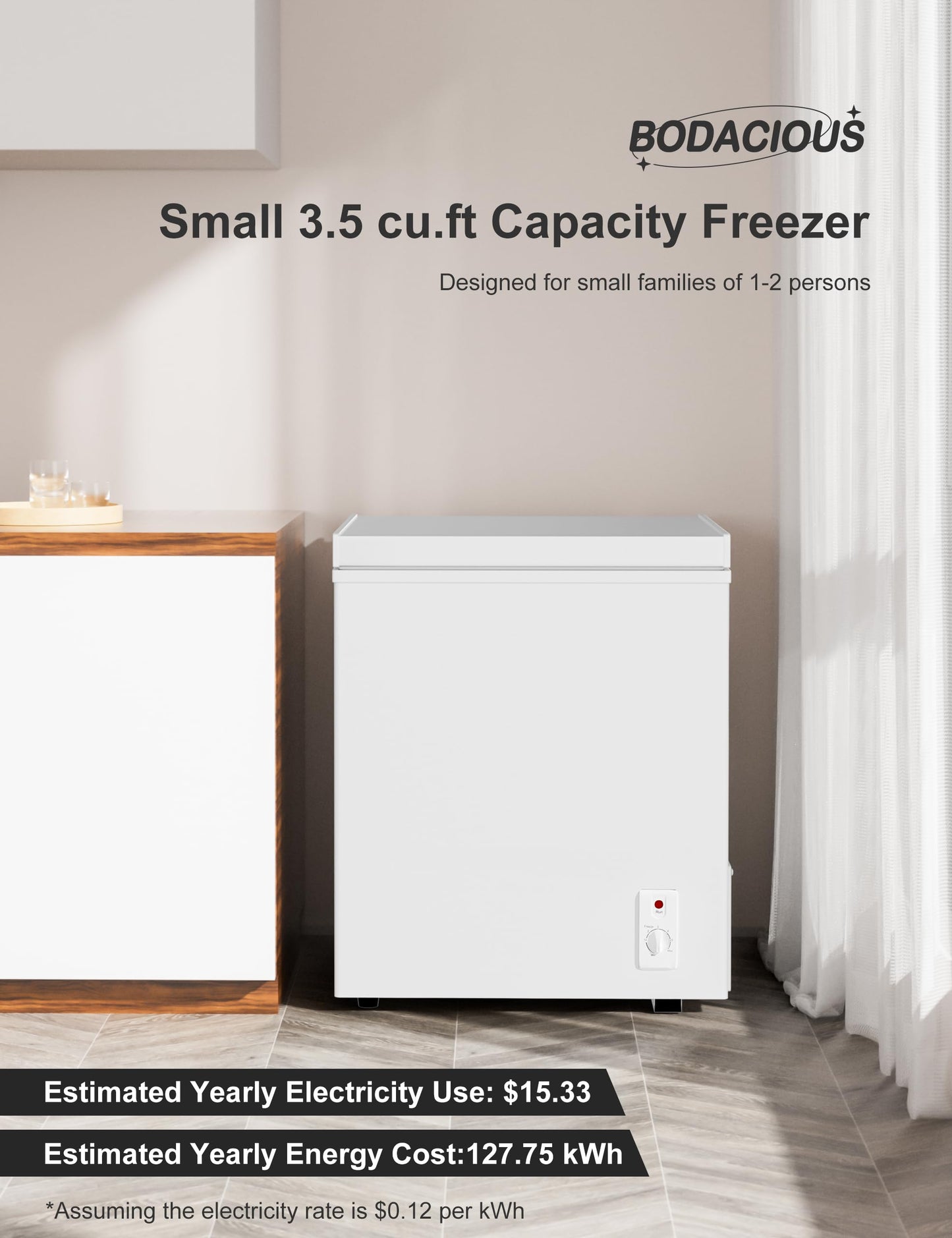Bodacious 3.5 cuft Chest Freezer - Compact, Energy-Efficient & Quiet Mini Deep Freezer with Removable Baskets for Apartments, RVs, and Garages