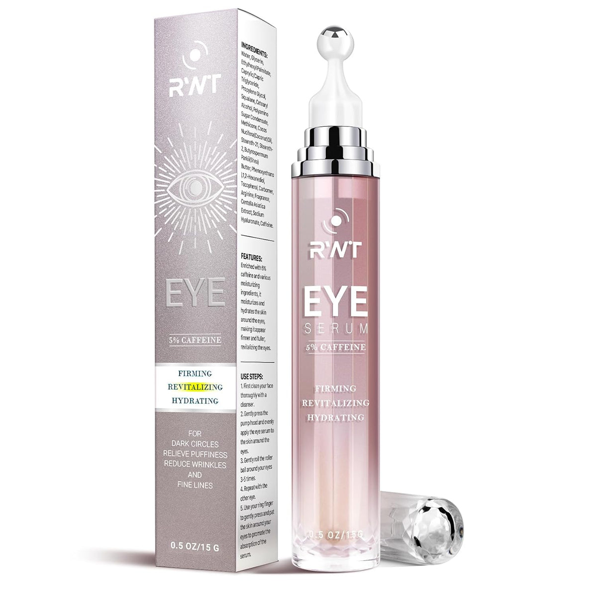 5% Caffeine Eye Cream & Under Eye Serum for Dark Circles and Puffiness Eye Care Eye Roller Serum with 360Â° Massage Ball Eye Treatment Serum Under Eye Roller Cream for Women Reduce Wrinkles Fine Lines