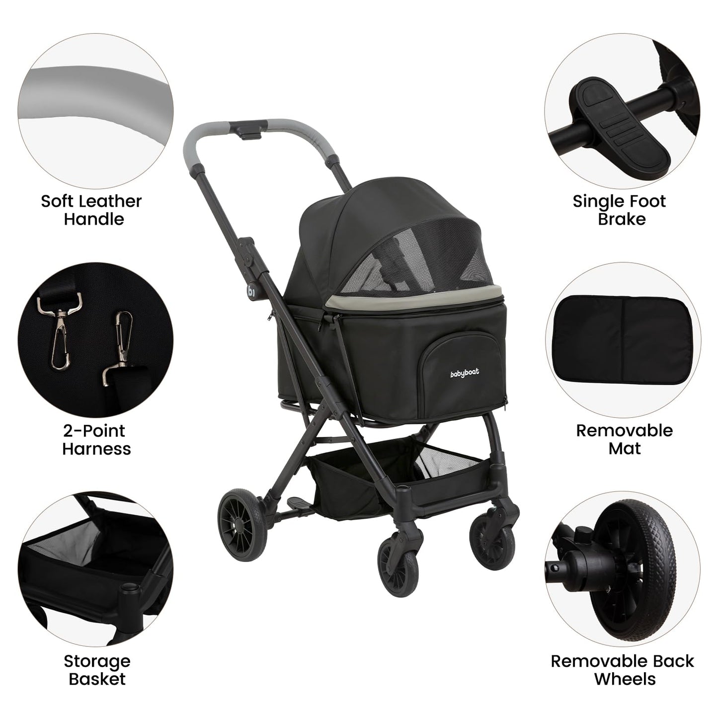 Foldable Dog Stroller for Small Dogs Cats Portable Compact Stroller for Pets Up to 35lbs One Click Folding Travel Pet Carriage with Convertible Canopy, Storage Basket - Black