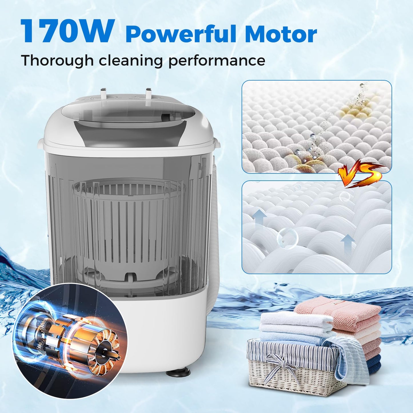 COSTWAY Mini Portable Washing Machine, 5.5 lbs Capacity, Compact Laundry Washer with Spin Tub & Drain Hose, Perfect for Apartment Dorms RV Home (Grey)