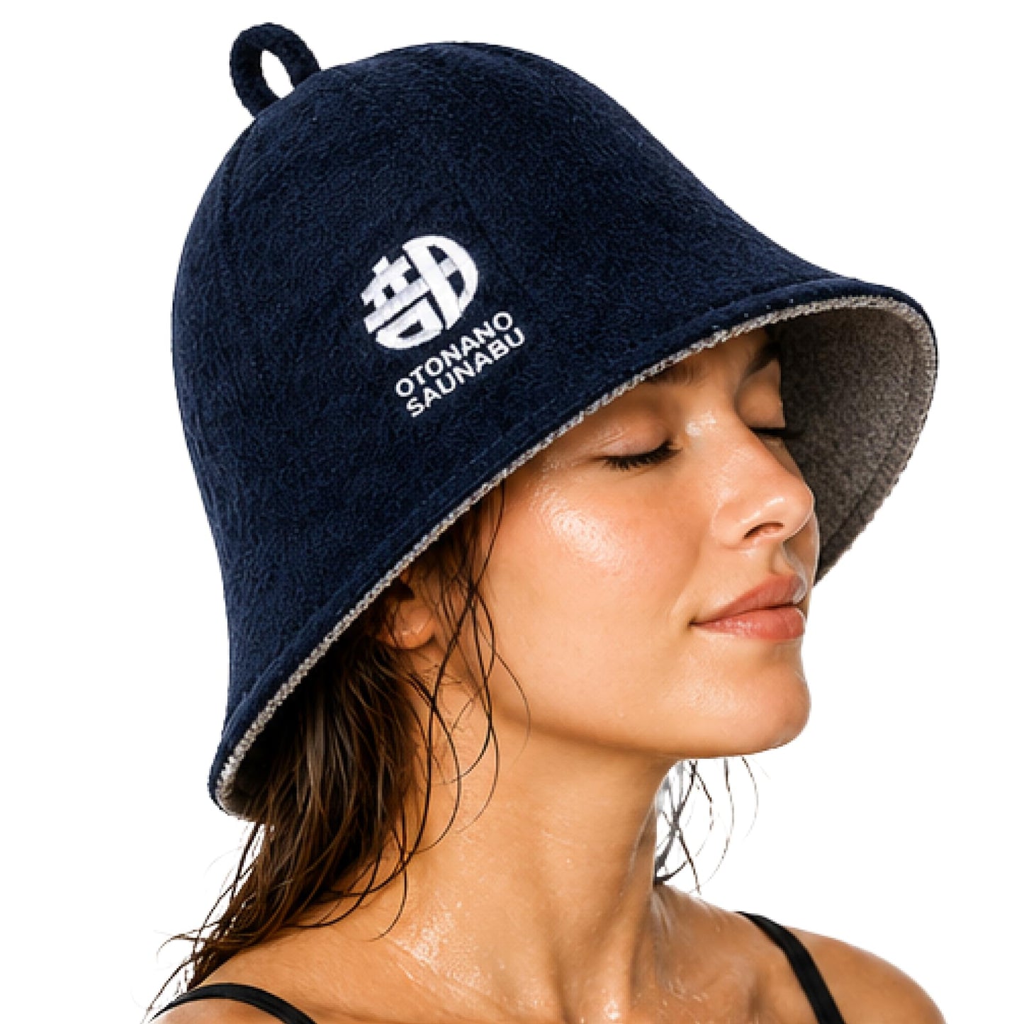 OTONANOSAUNABU Navy Sauna Hat – Japanese Design, 100% Wool Felt,Double-Layer Reversible Sauna Cap for Men & Women,Heat Protection Finnish Banya Hat
