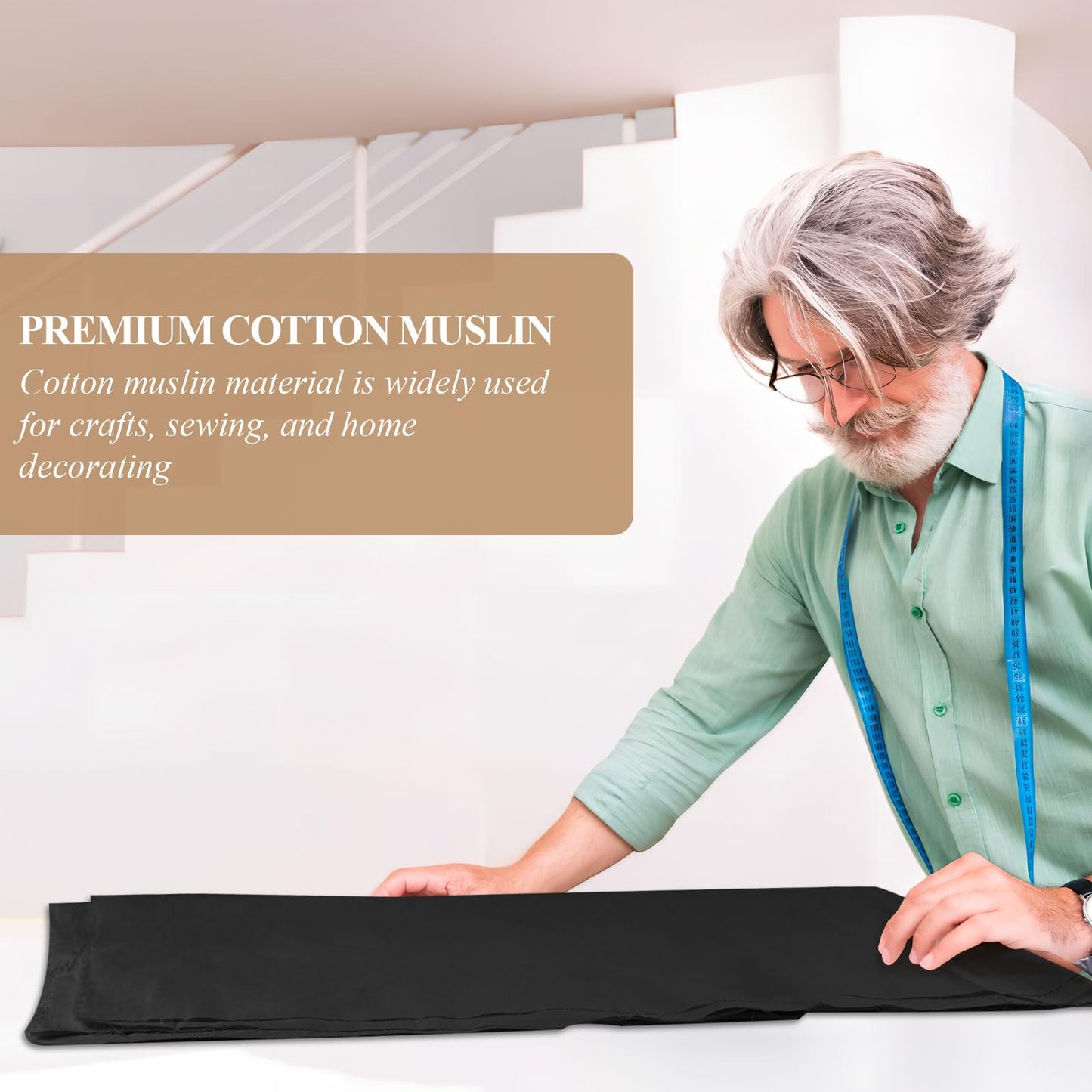 PEASUG 100% Cotton Muslin Fabric, 59 Inch X 5 Yards Muslin Linen Fabric by The Yard, Medium Weight Draping Fabrics Suitable for Sewing Embroidery, Garments, Crafts Material-Black