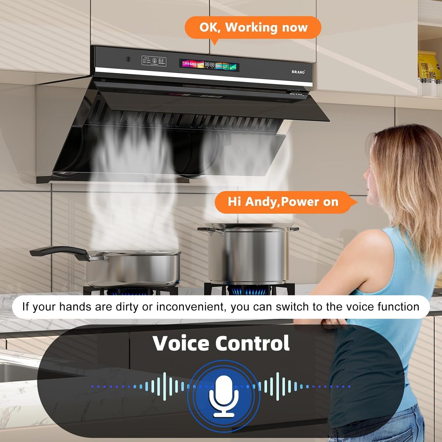 Under Cabinet Range Hood 36 inch,Range Hood 900 CFM with Voice/Gesture Sensing/Touch Control Panel,Unique Side-Draft Design for Under Cabinet Modern Kitchen Hood