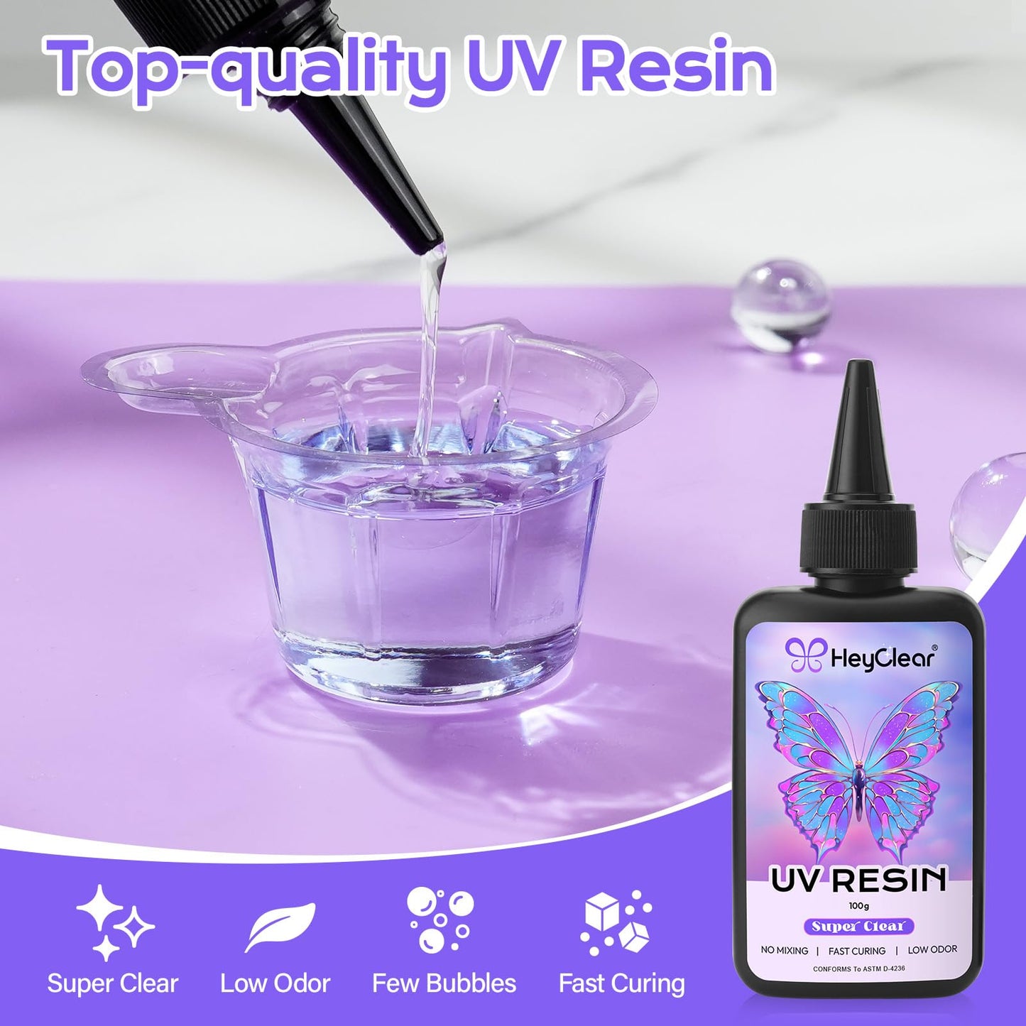 HeyClear UV Resin Kit 200g with UV Light, Molds and Casting Tools -Super Clear, Hard, Low Odor, Premixed and Fast Curing UV Glue for Coating, Jewelry Making, DIY Craft Decorations