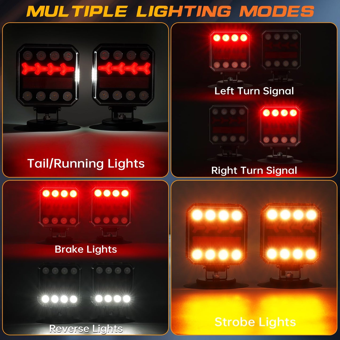 ZUNAICE Wireless Trailer Lights, Rechargeable Magnetic LED Trailer Lights with Reverse Light, Portable Wireless Tow Tail Light Kit for Trucks, Boats, RVs, Campers