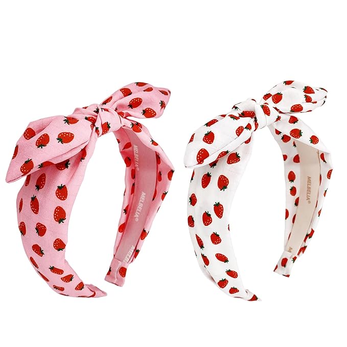Bow Headbands for Girls Kids, Thin Headband with Bow Women Hair Accessories Fashion Knotted Head Band Non Slip Hairband Hair Hoops for Girls(Red and White, 2Pcs)