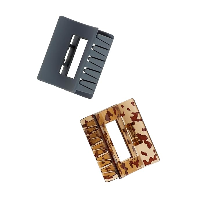 Goody SlideProof Square Claw Clips - 2 Ct, Black & Tortoise Shell, Secure Grip Hair Styling Accessories for Women & Men, All Hair Types