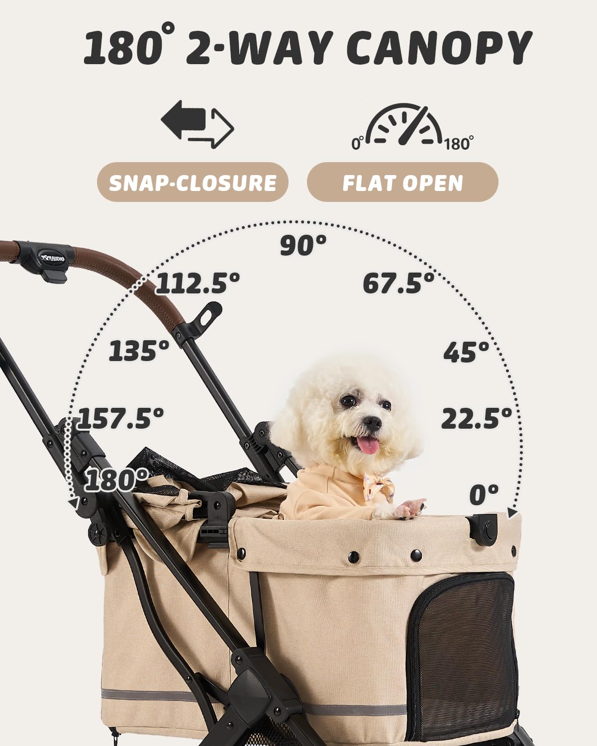 797Audio Dog Stroller for Small Medium Dogs,Pet Stroller for Cats Puppy Up to 121lbs,Foldable,One Click Folding,4 Wheel Shock Absorption,Adjustable Canopy with Sun Shades,Removable Washable Pad(Cream)