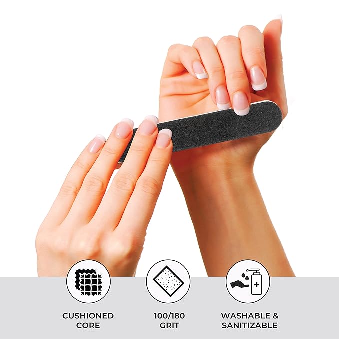 ForPro Professional Collection Mini Foam Board, Black, 100/180 Grit, Double-Sided Manicure Nail File, Individually-Wrapped, 3.5” L x .5” W, 50-Count