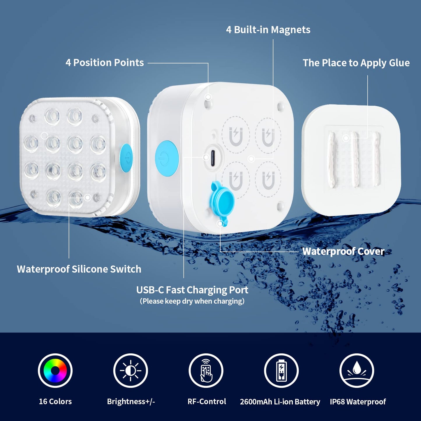 Homly Rechargeable Submersible Pool Lights with Remote, Waterproof Underwater Charging Battery Operated Controlled 16 Color Changing LED with Magnet Floating Lights Pool Pond Decoration 1 Pack