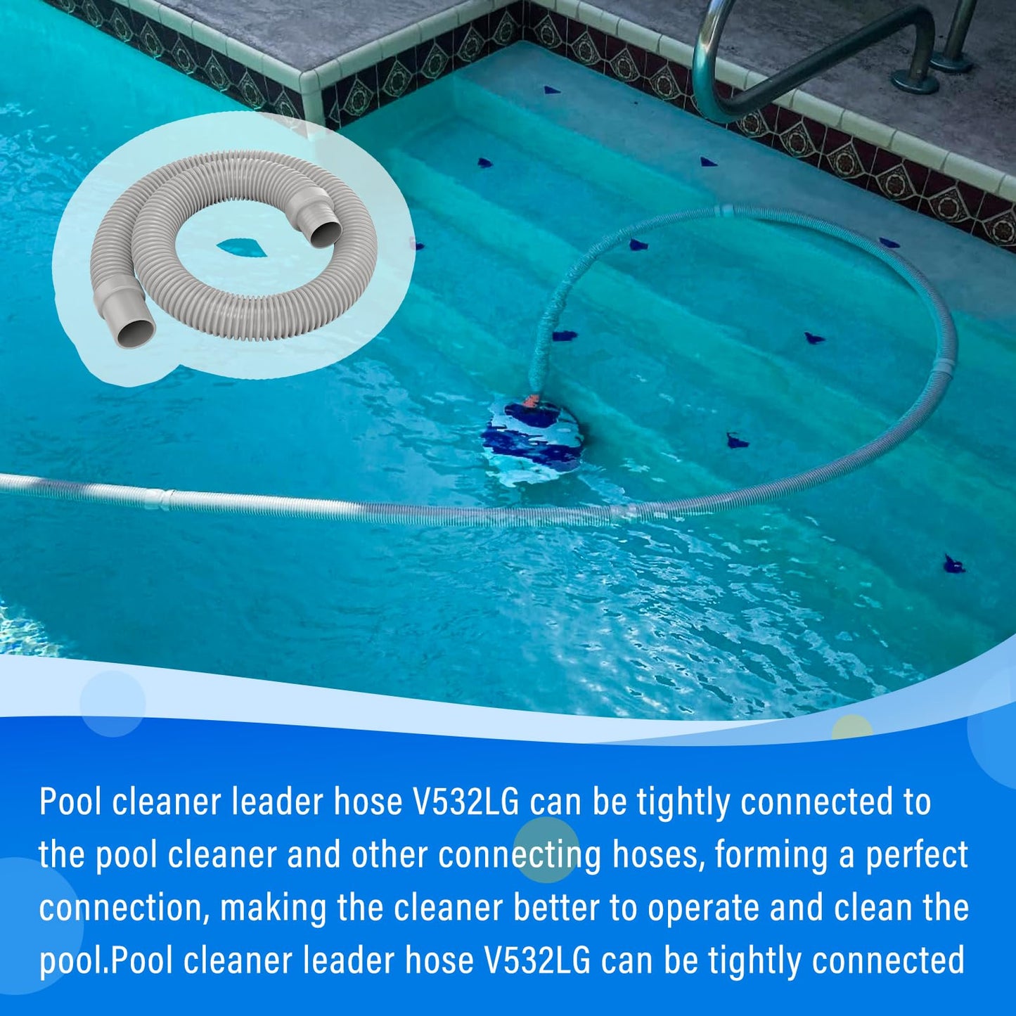 GRONGU Pool Vacuum Leader Hose V532LG - Compatible with Hayward Pool Vac (Plus, Ultra), Navigator, Arneson, Aqua Bug, Diver Dave, Wanda the Whale - 46 in Suction Cleaner Hose