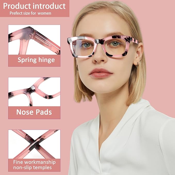 6 Pack Reading Glasses for Women Blue Light Blocking Computer Square Readers with Spring Hinge (Mix Color-5, 1.5, x)