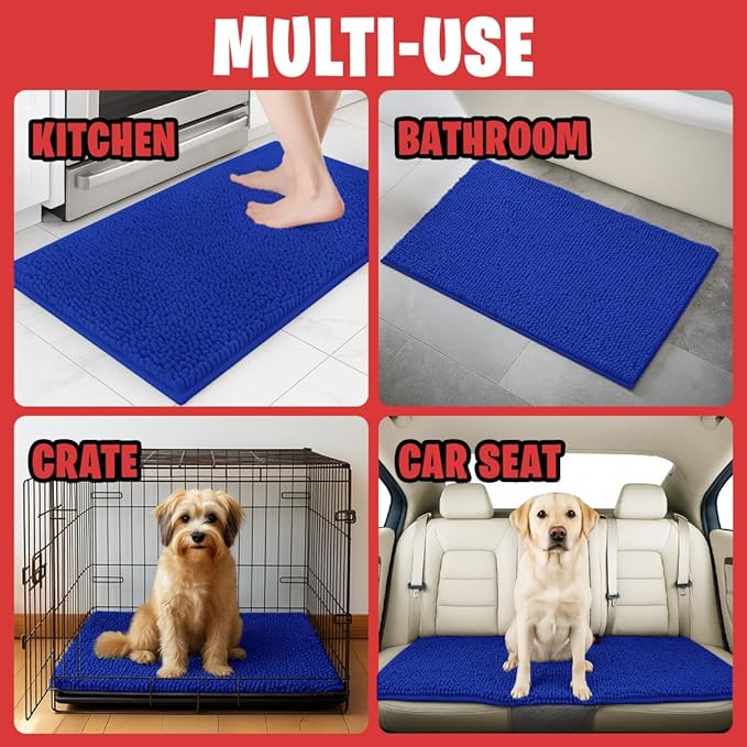 MudGuard Mat™ Dog Door Mat for Muddy Paws, Super Absorbent Microfiber, Non-Slip Indoor Mat, Quick Dry Chenille Mud Mat for Dogs & Entryway, Washable, Navy Blue 16" x 24"