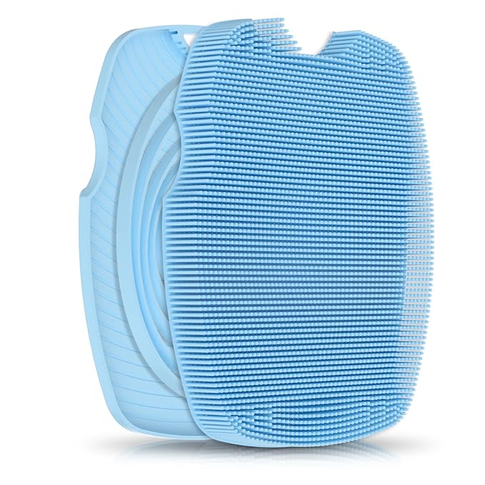 Canroom Silicone Body Scrubber - Anti Zinc Infused-Highly Elastic Bristles Exfoliating Body Scrubber for Shower Body,Cellulite Reduction,Blood Circulation - Azure
