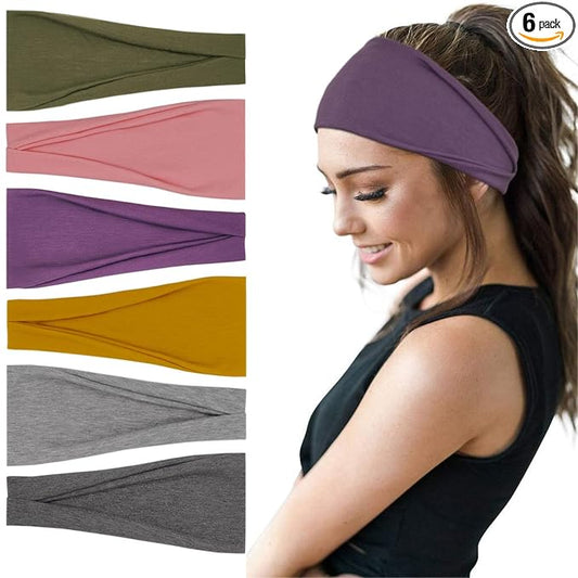 YONUF Fashion Headbands For Women Wide Headband Yoga Workout Head Bands Hair Accessories Band 6 Pack
