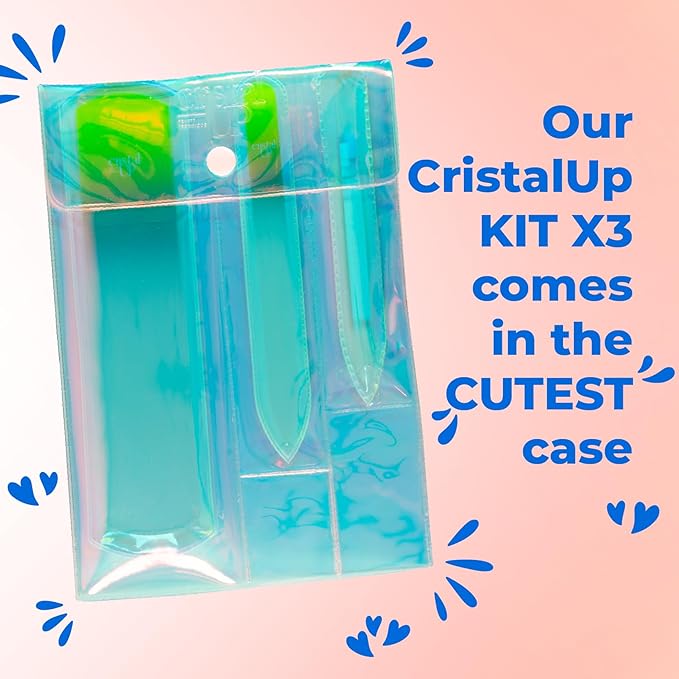Starter Crystal Care Set - 3PC Includes Glass Foot Scraper, Medium Crystal File, and Cuticle Stick for Natural Nails, Glass File Kit
