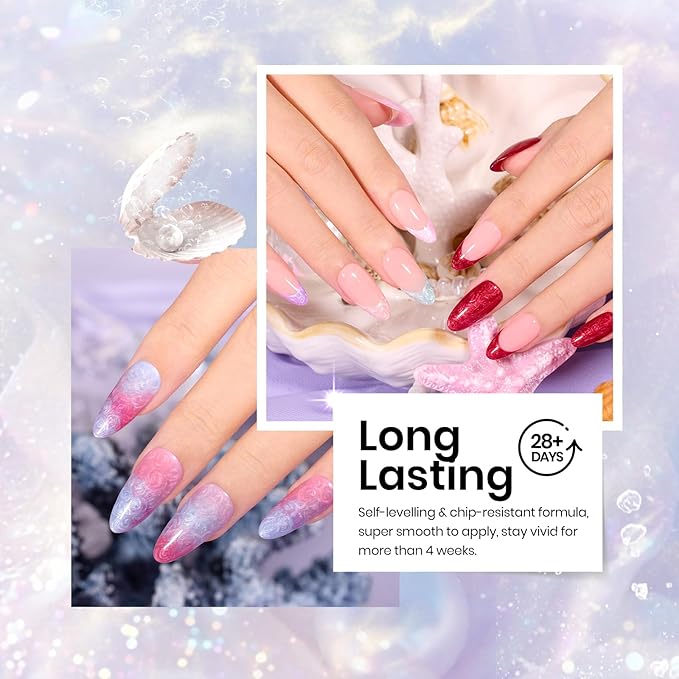 Beetles Pearl Gel Nail Polish Set - Ocean Treasures 20 Colors Spring Glitter Cat Eye Pink Red Mermaid Swirl Thread Effect Gel Polish Soak off UV Nail Gel Home DIY Manicure Gift for Women