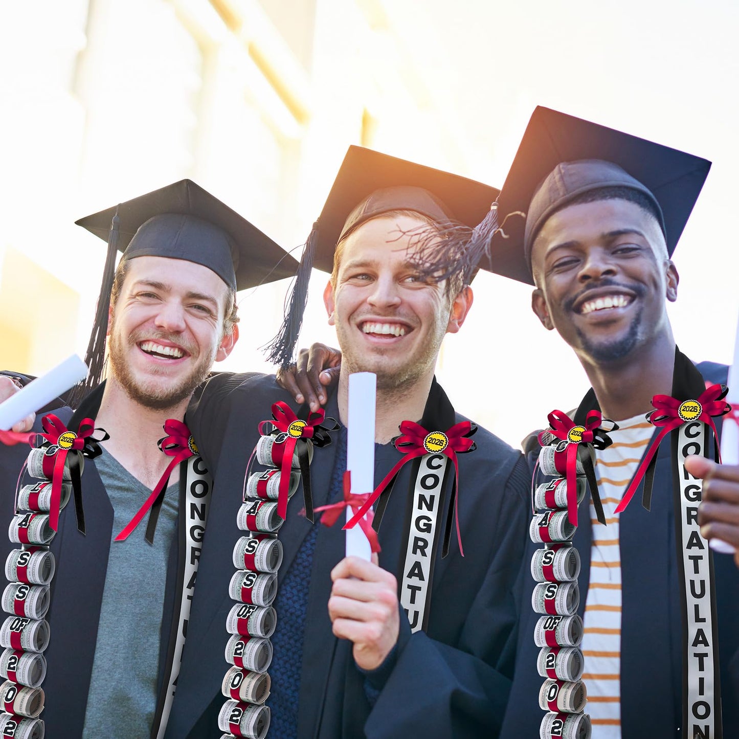 Lyrow Graduation Money Lei Class of 2026 Ribbon Lei Gift Graduation Cash Gifts Pull Ideas for High School College Party Supplies(Red and Black,Classic)