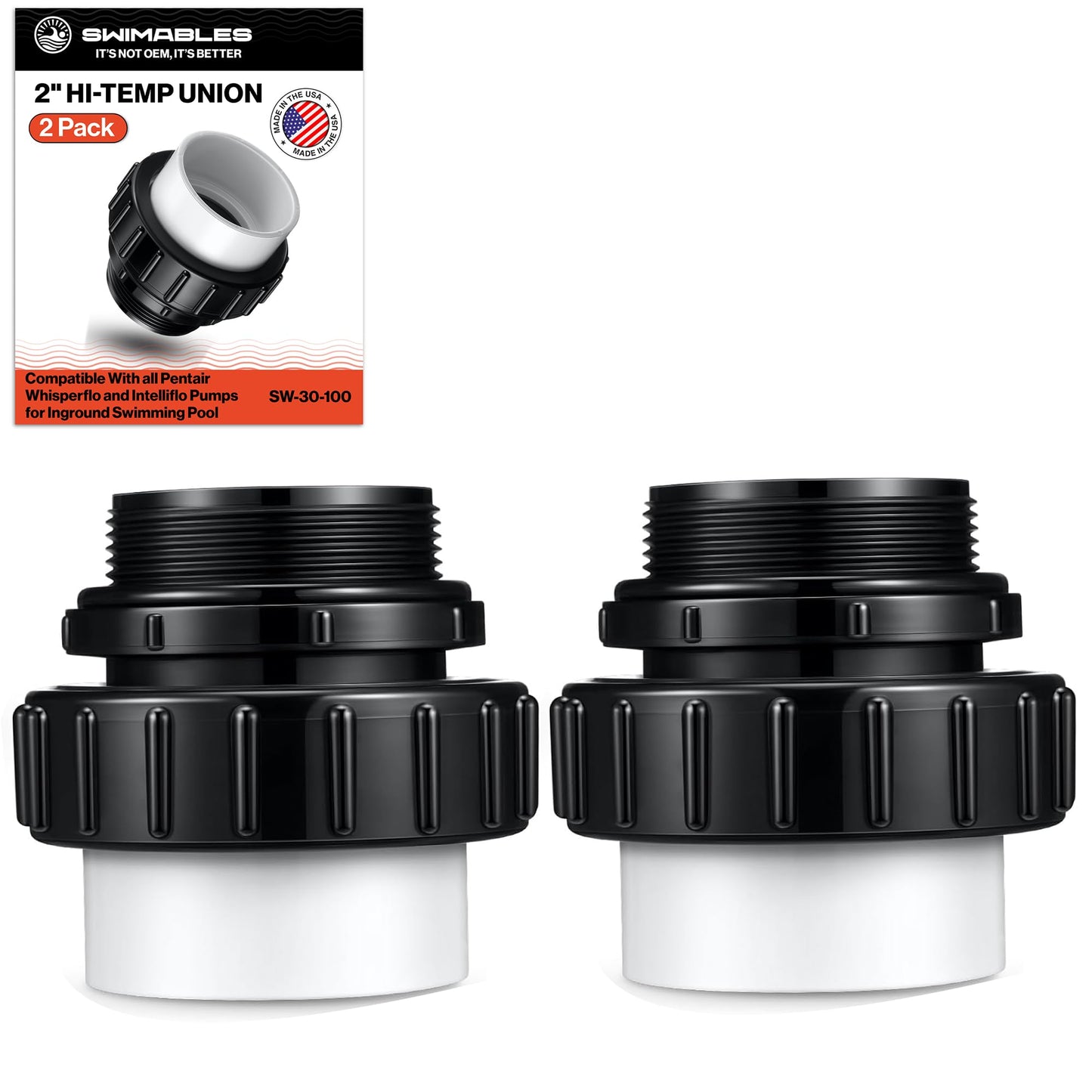 Swimables 2" Hi-Temp Union Compatible with All Pentair Whisperflo and Intelliflo Pumps for Inground Swimming Pool 21063-200-000-2" MIP x 2" Slip PVC - Made in USA - 2 Pack
